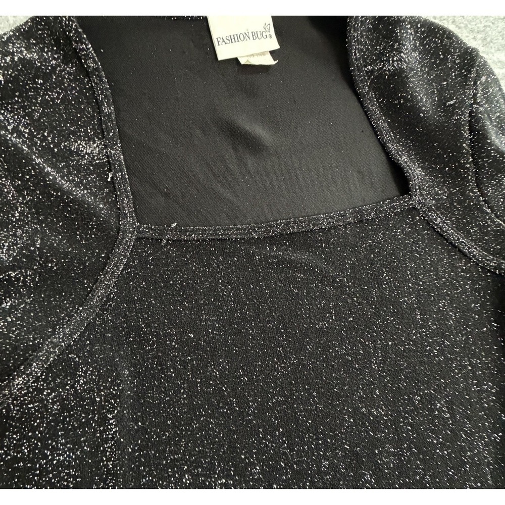 Black Sparkle Square Neck 3/4‎ Sleeve Top Women's SIze Small Y2K Party